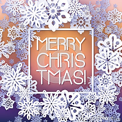 Round snow frame with Merry Christmas text. Vector Illustration