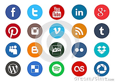 Round social media icon collection Vector Illustration