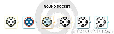 Round socket vector icon in 6 different modern styles. Black, two colored round socket icons designed in filled, outline, line and Vector Illustration