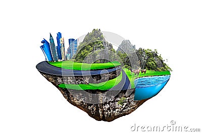 Round soil ground cross section with earth land and modern city Stock Photo