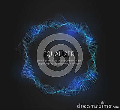 Round Sound wave frame. Luminous bright voice wave. Vector illustration on black background. Vector Illustration