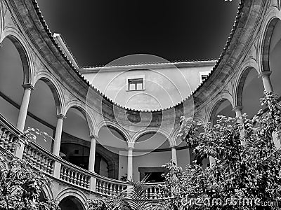 Round spanish patio with arcade Stock Photo