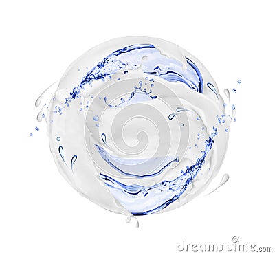 Round sphere made of milk and water splashes on white background Stock Photo