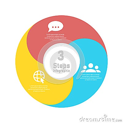 Round spiral infographic template for circle diagram, options, web design, graph. Business concept with 3 elements Vector Illustration