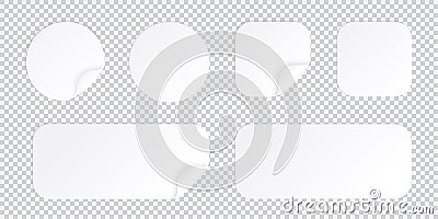 Round and square sticker with bent corner, white patches template isolated with shadow, sticky price tag or promo label Vector Illustration