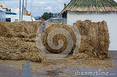 Round stack of hay Stock Photo