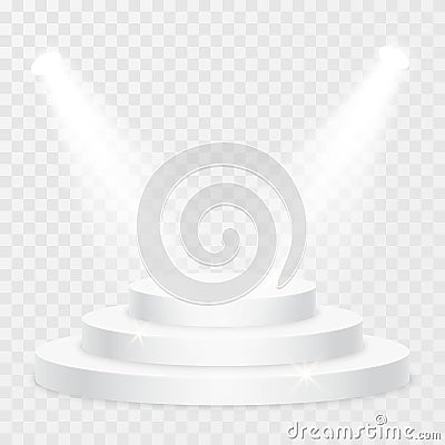 Round stage podium with light on transparent background. Stage vector backdrop. Festive podium scene for award ceremony. Vector Vector Illustration