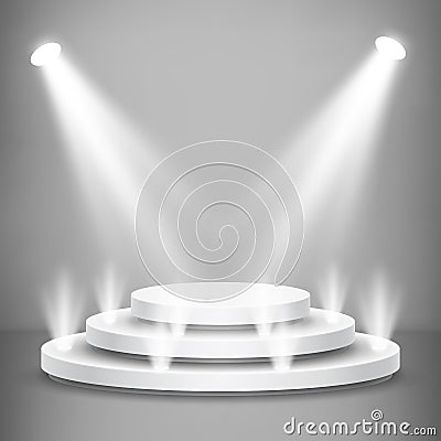 Round stage podium with light. Stage vector backdrop. Festive podium scene for award ceremony. Vector illustration Vector Illustration