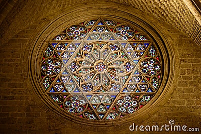 Round Stained Glass In Cathedral Editorial Stock Photo