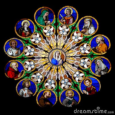 Round Stained Glass - Mary Stock Photo