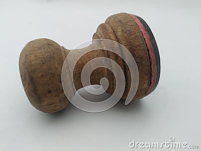 Round stamp made of wood. Stock Photo