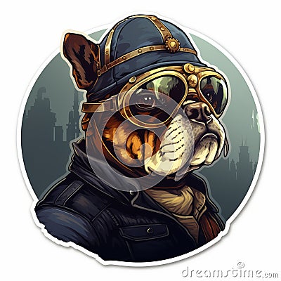 Steampunk Bulldog Sticker: Unique 2d Game Art With Dieselpunk Twist Stock Photo