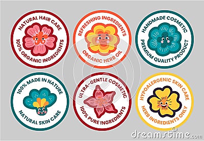 Round sticker set for natural cosmetic package Vector Illustration