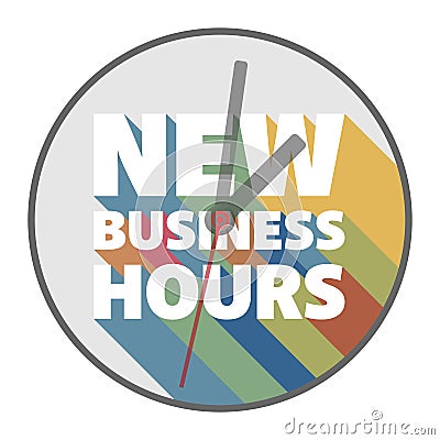 round sticker with text NEW BUSINESS HOURS Vector Illustration