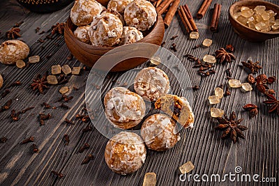 Round sweet gingerbread cookies Stock Photo