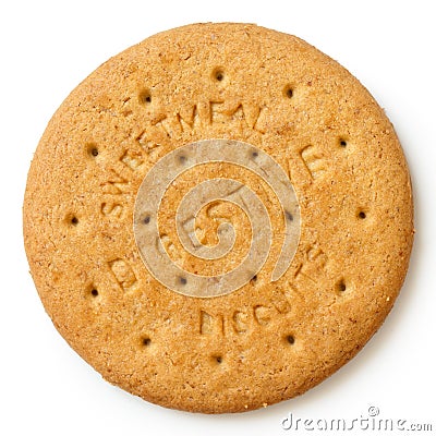 Round sweetmeal digestive biscuit isolated from above. Stock Photo