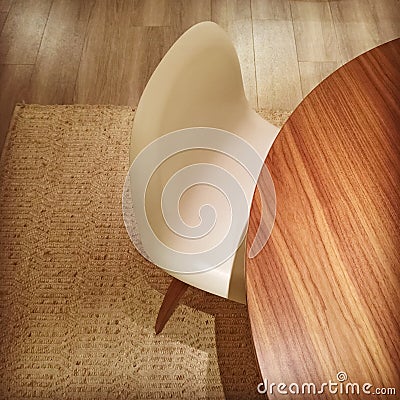 Round table and white stylish chair Stock Photo