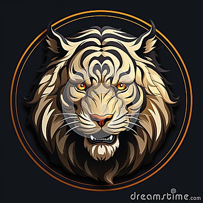 round tattoo logo symbol with tiger face on black background Stock Photo