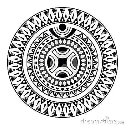 Round tattoo ornament with swastika maori style. African, aztecs or mayan ethnic style. Vector Illustration