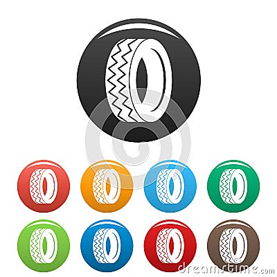 Round tire icons set color Cartoon Illustration