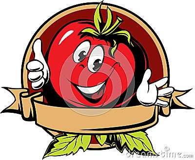 Round tomato cartoon label Vector Illustration