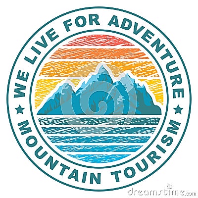 round travel banner on a mountain tourism theme Vector Illustration