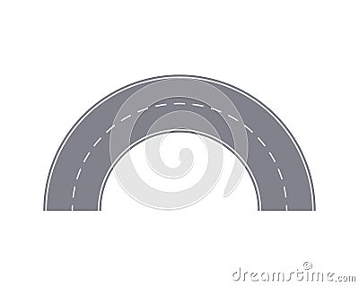 Round turn of asphalt road isolated segment. Vector Illustration