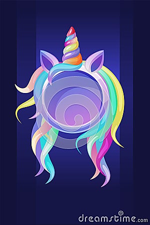 Round unicorn frame, cute template avatar for ui games. Vector Illustration