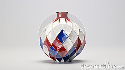 Round Vase With Colored Diamonds And Blue And White Porcelain Stock Photo