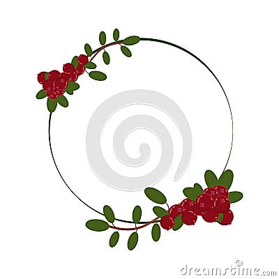 Round vector frame decorated with lingonberry branches. Good for invitations, congratulations. Vector Illustration