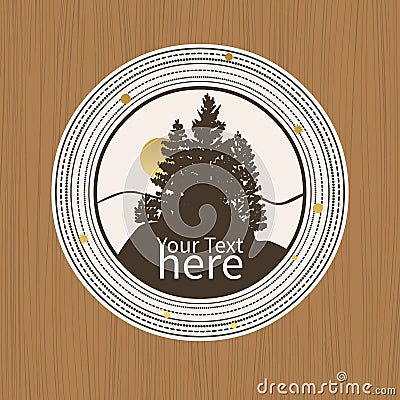 Spruce trees silhouettes in round frame Vector Illustration