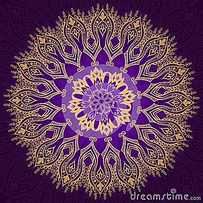 Round vintage violet and gold pattern Vector Illustration