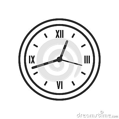 Wall Round Clock Outline Flat Icon on White Vector Illustration