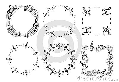Round and wavy music frames with notes - beautiful vector set Vector Illustration
