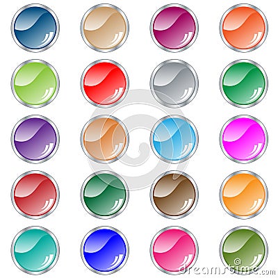 Round web buttons set of 20 in assorted colors Vector Illustration