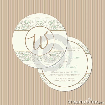 Round wedding invitation card Vector Illustration