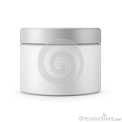 Round white matte plastic jar for cosmetics Vector Illustration