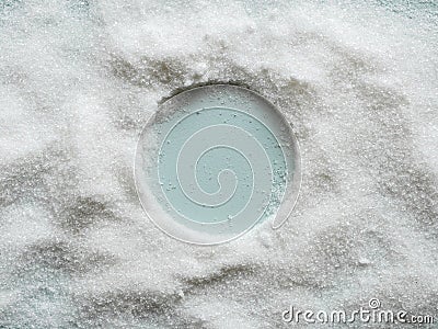 Round white sugar frame. Sweet background. Copy space. Top view Stock Photo