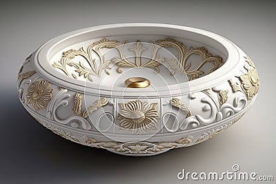 round white wash basin with gold accents and intricate designs Stock Photo