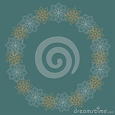 Round winter frame with snowflakes on the green background Vector Illustration