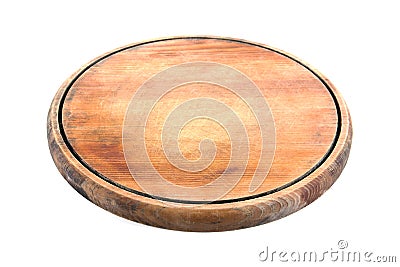 Round wood cutting board isolated on white background. Round wooden chopping board isolated Stock Photo