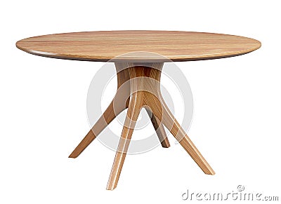 Round wooden retro table. Dining table isolated on white background. Clipping path included. 3D render. Cartoon Illustration