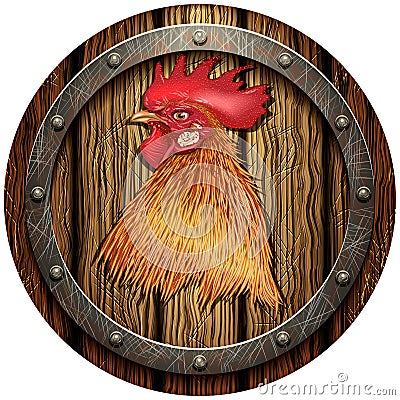 Round wooden shield with the head of a Vector Illustration