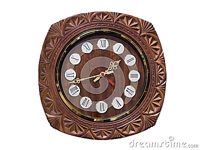 Round wooden wall clock Stock Photo