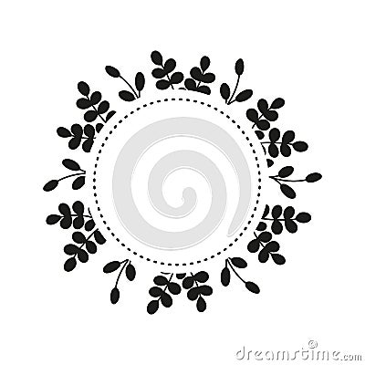 Round wreath with doodle leafy twigs, wild herbs, plants. Vector Illustration