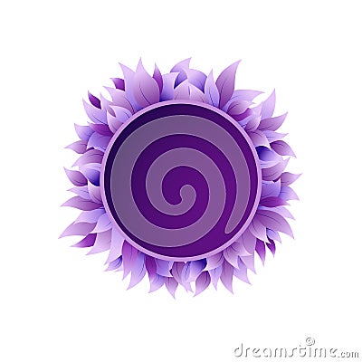 Round wreath with violet leaves isolated on white. Vector Illustration