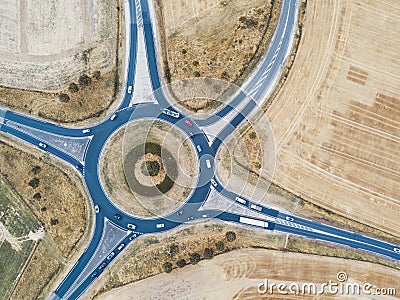 Roundabout aerial top view, traffic circle with road circular intersection Stock Photo