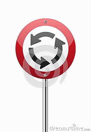 Roundabout crossroad on red traffic sign Vector Illustration