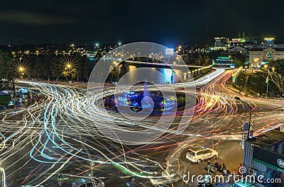 Roundabout intersections with lights night market, Editorial Stock Photo