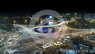 Roundabout intersections with lights night market, Editorial Stock Photo